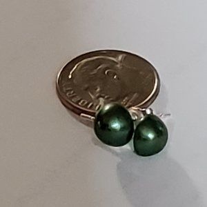 7-8mm Green-Colored Akoya Pearl 925 Sterling Silver Stud Earrings